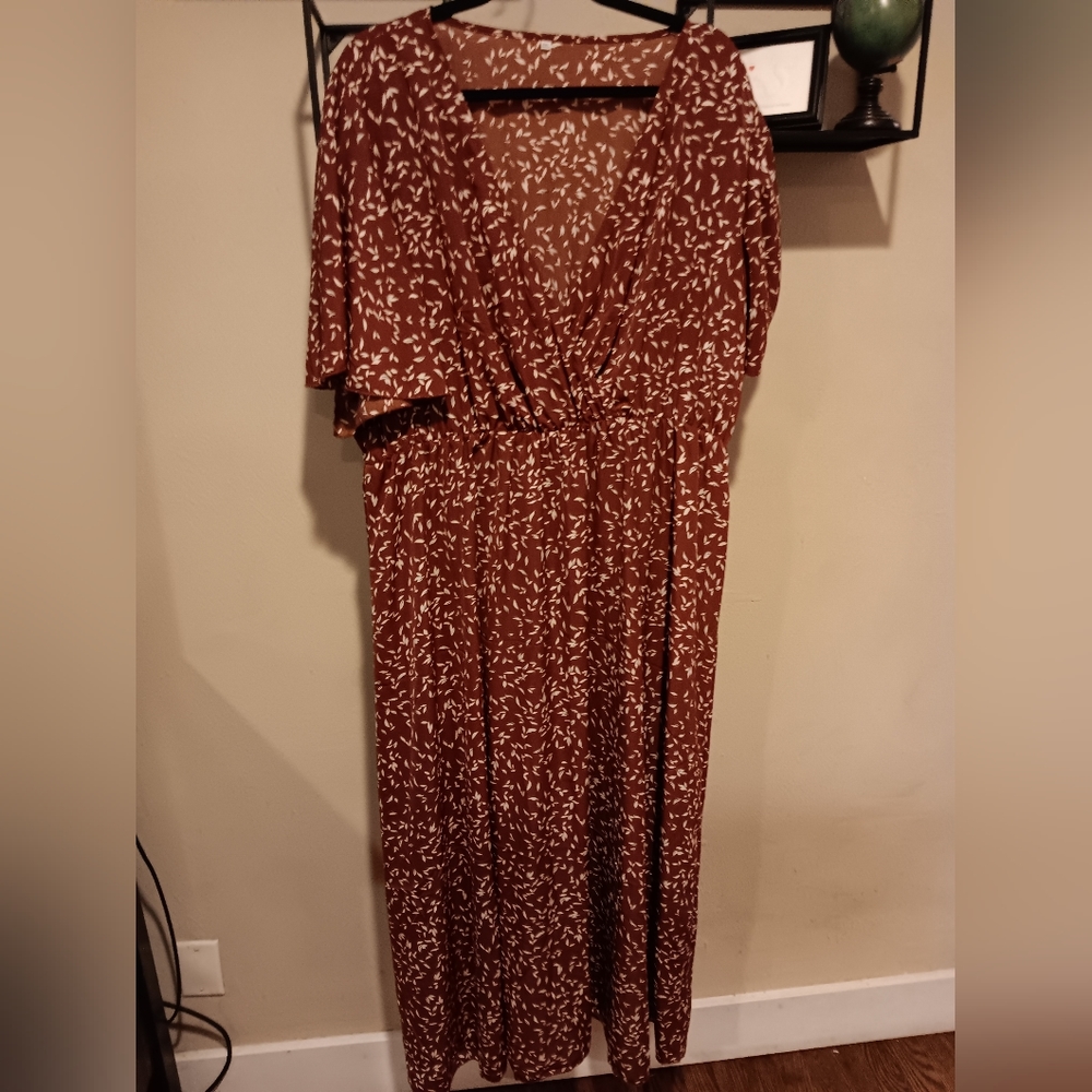 Burnt Orange Maxi Dress with White Floral Details #16